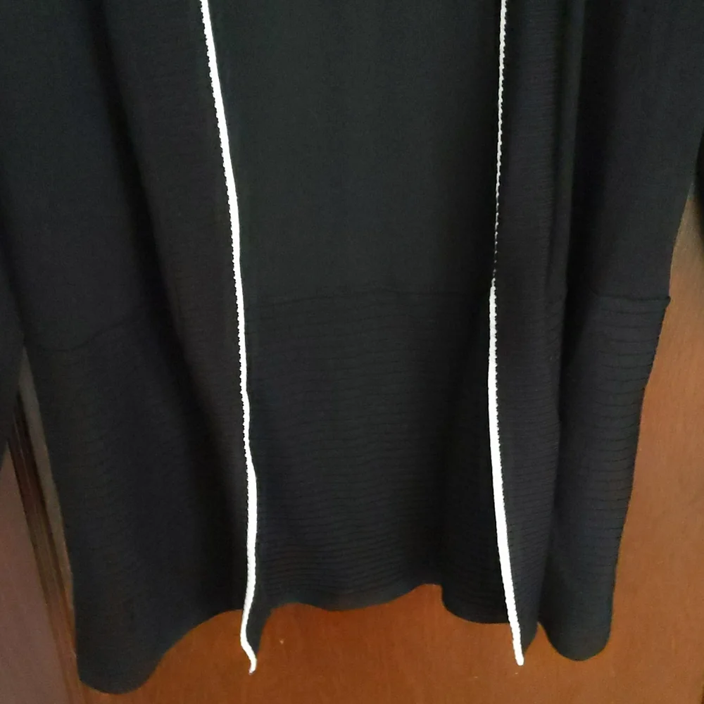 89th + Madison Black with White Stripe Long Sleeve Open Front Cardigan Size Med_5